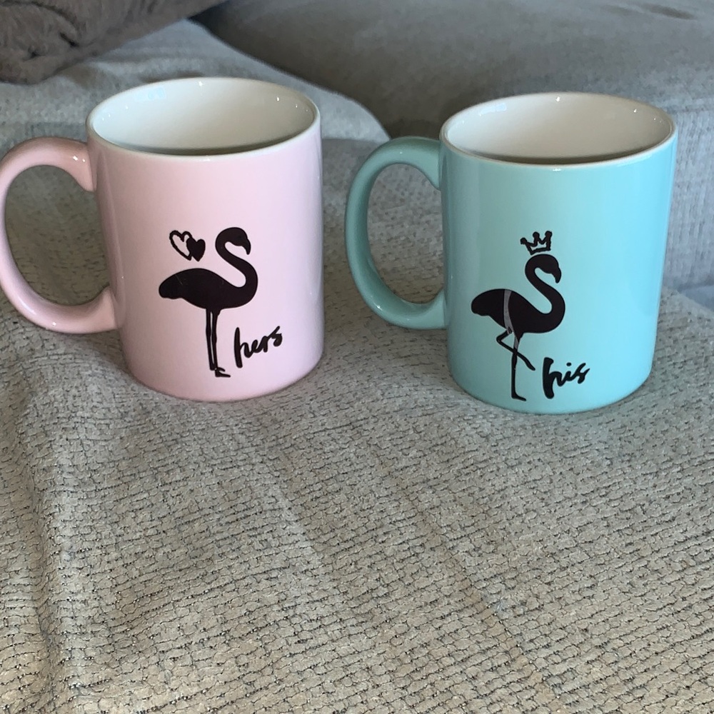 Pair of Pink & Mint Flamingo 'His' and 'Hers' Mugs